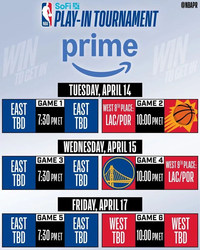 NBA附加赛赛程公布 4月15日打响争夺季后赛席位关